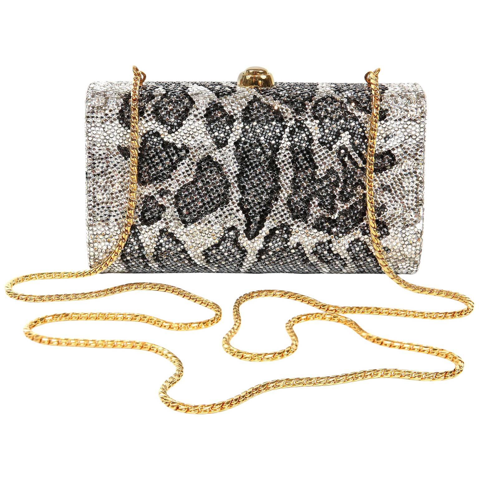 Judith Leiber Leopard Crystal Minaudiere Evening Bag