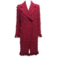 Chanel Raspberry and Plum Full-Length Tweed Coat with Fringe Sz Fr36, Us4