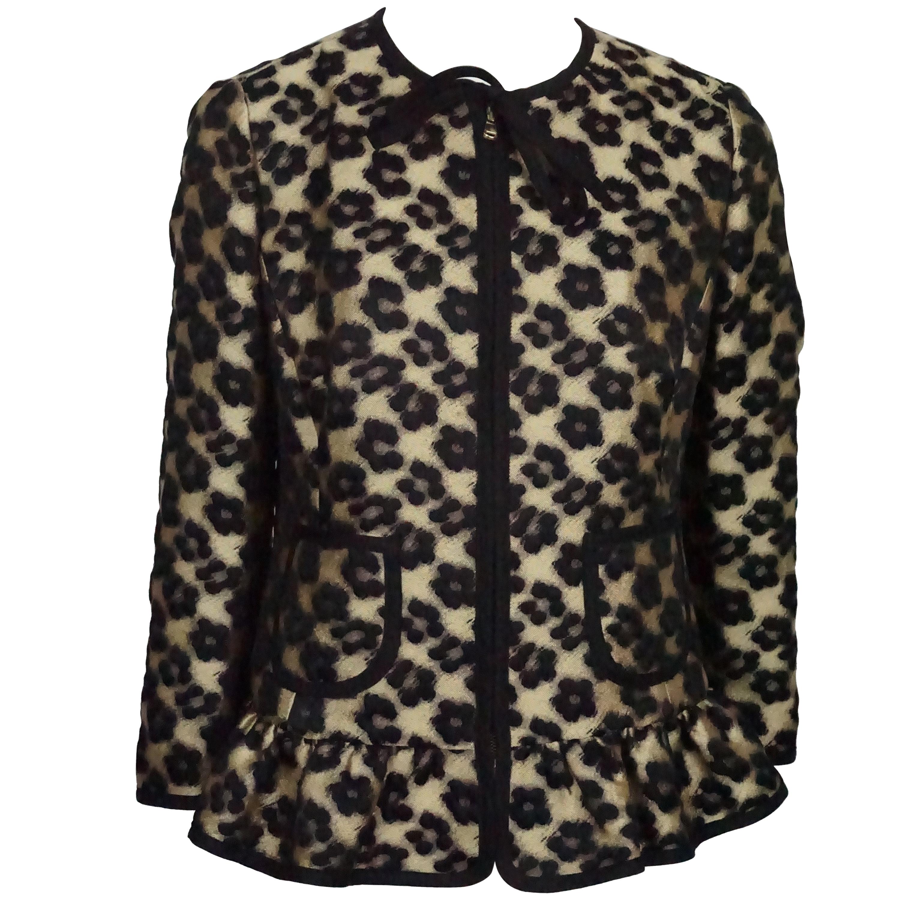 Red Valentino Gold and Black Leopard Print Wool/ Polyester Blend Jacket - 8