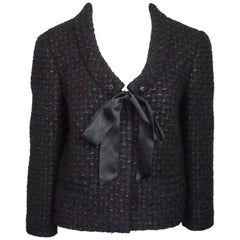 Valentino Black Tweed Jacket w/ Ribbon Tie - 8