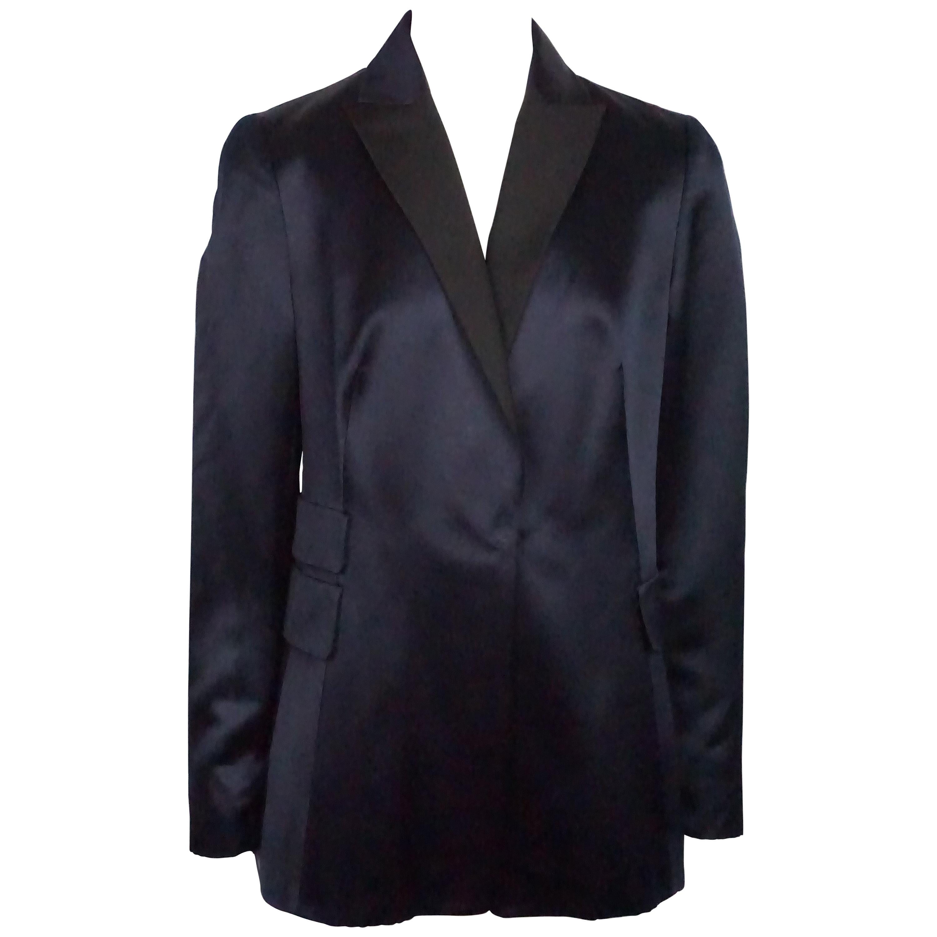 Akris Navy Satin Tuxedo Style Jacket - 10