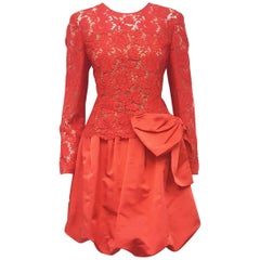 Valentino Red Lace Bow Dress with Bubble Skirt, Runway for Pre-Fall 2012 Size 10