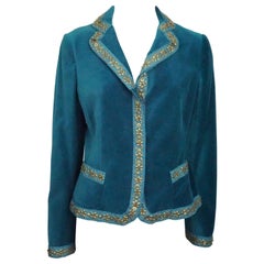 Moschino Teal Velvet w/ Gold Bead Trim Jacket - 8