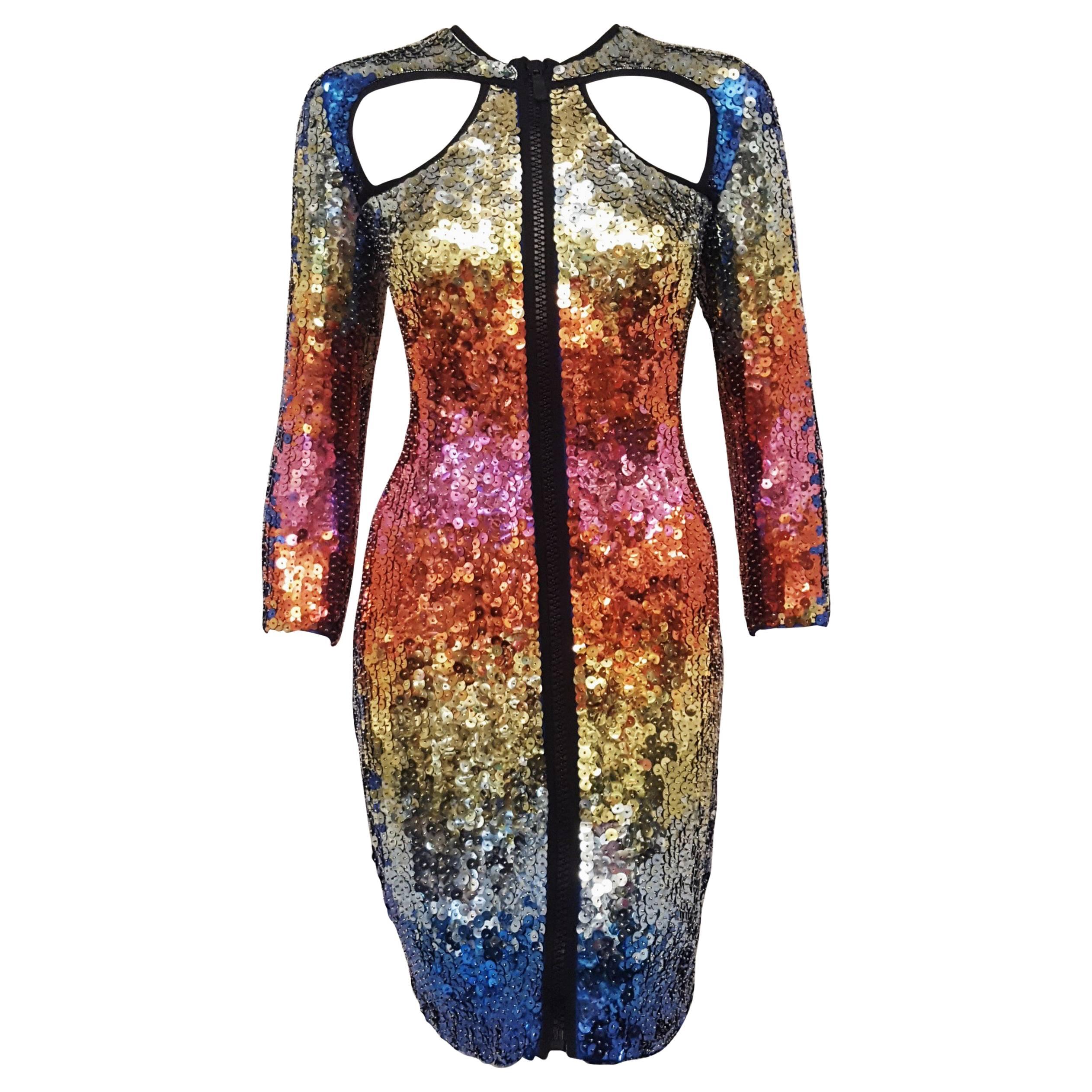 Emilio Pucci Kaleidoscopic Colors Sequined Dress with Front and Back Cut Outs   