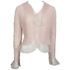 Vintage Oscar De La Renta Pink Crochet Lace Sequin Jacket - 8