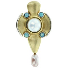 Vintage 18K Yellow Gold, Pearl, and Opal Pendant