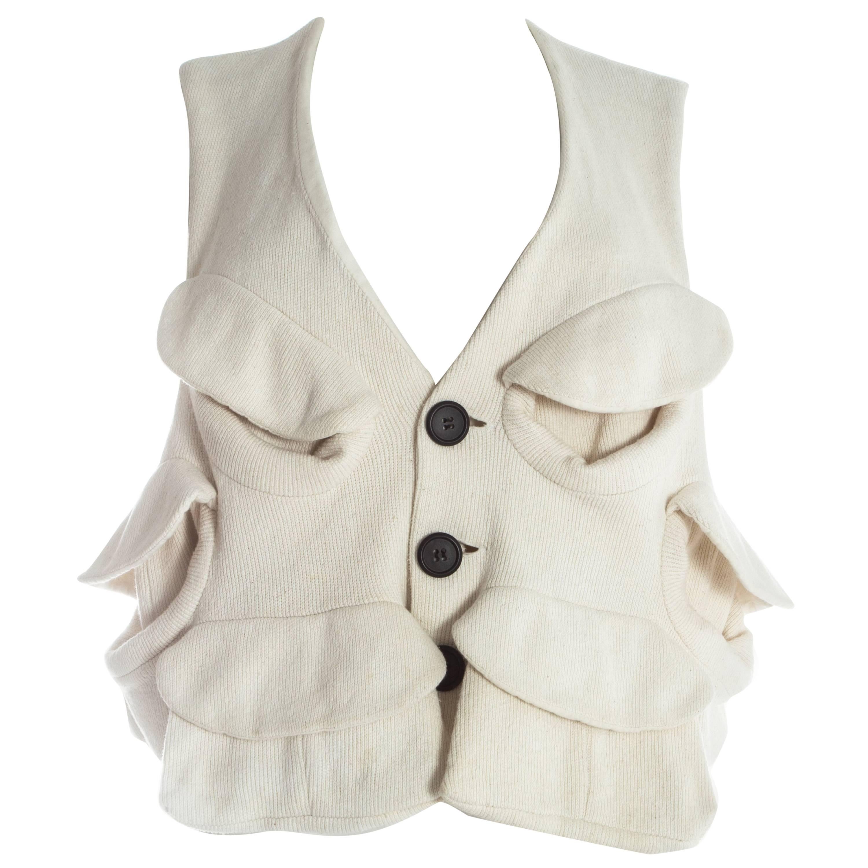 Christopher Nemeth white cotton pocketed waistcoat, 1980s For Sale