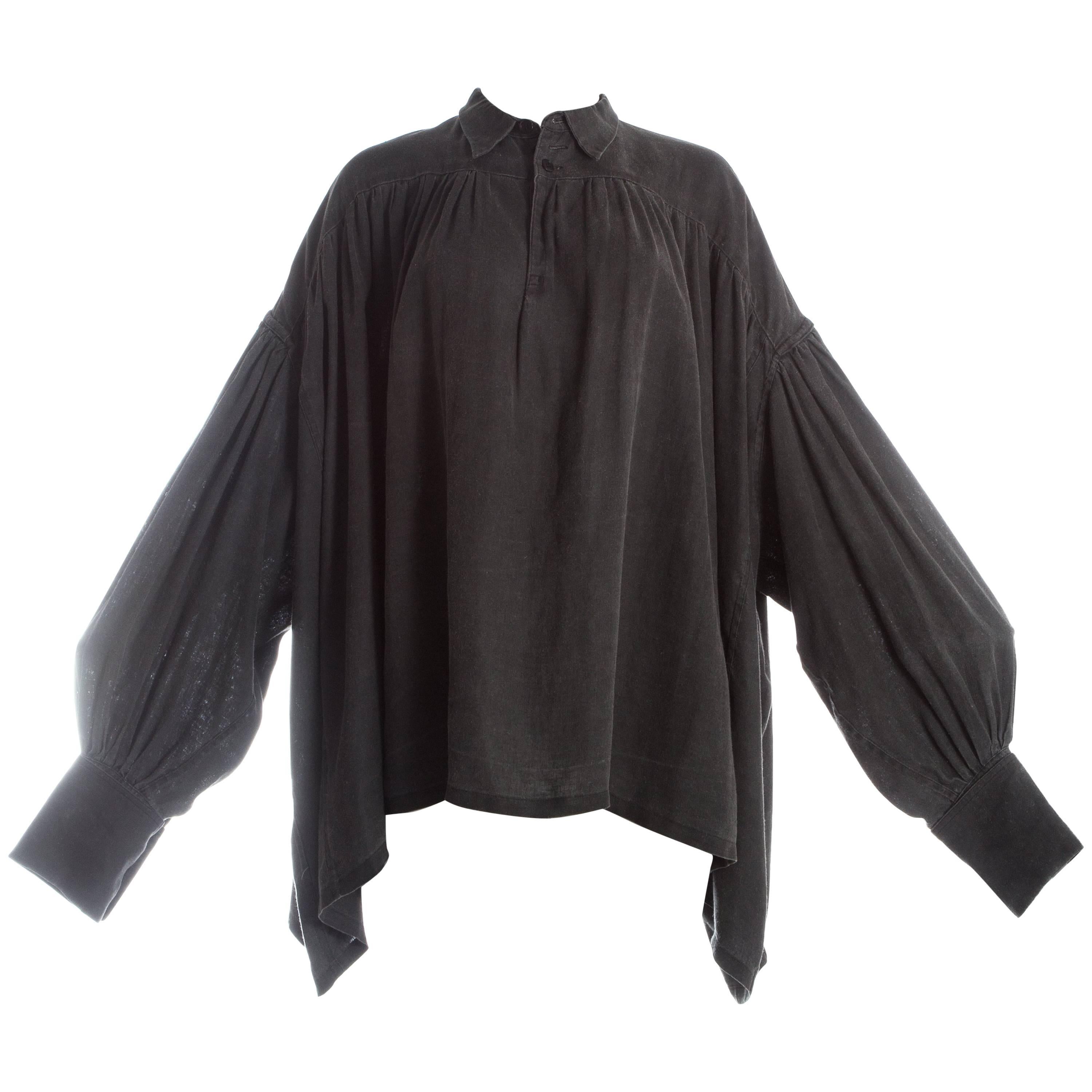 Christopher Nemeth grey heavy cotton oversized poet blouse, c. 1981-9