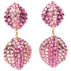 Richard Kerr Dangle Clip on Earrings Pink Rhinestones Paved