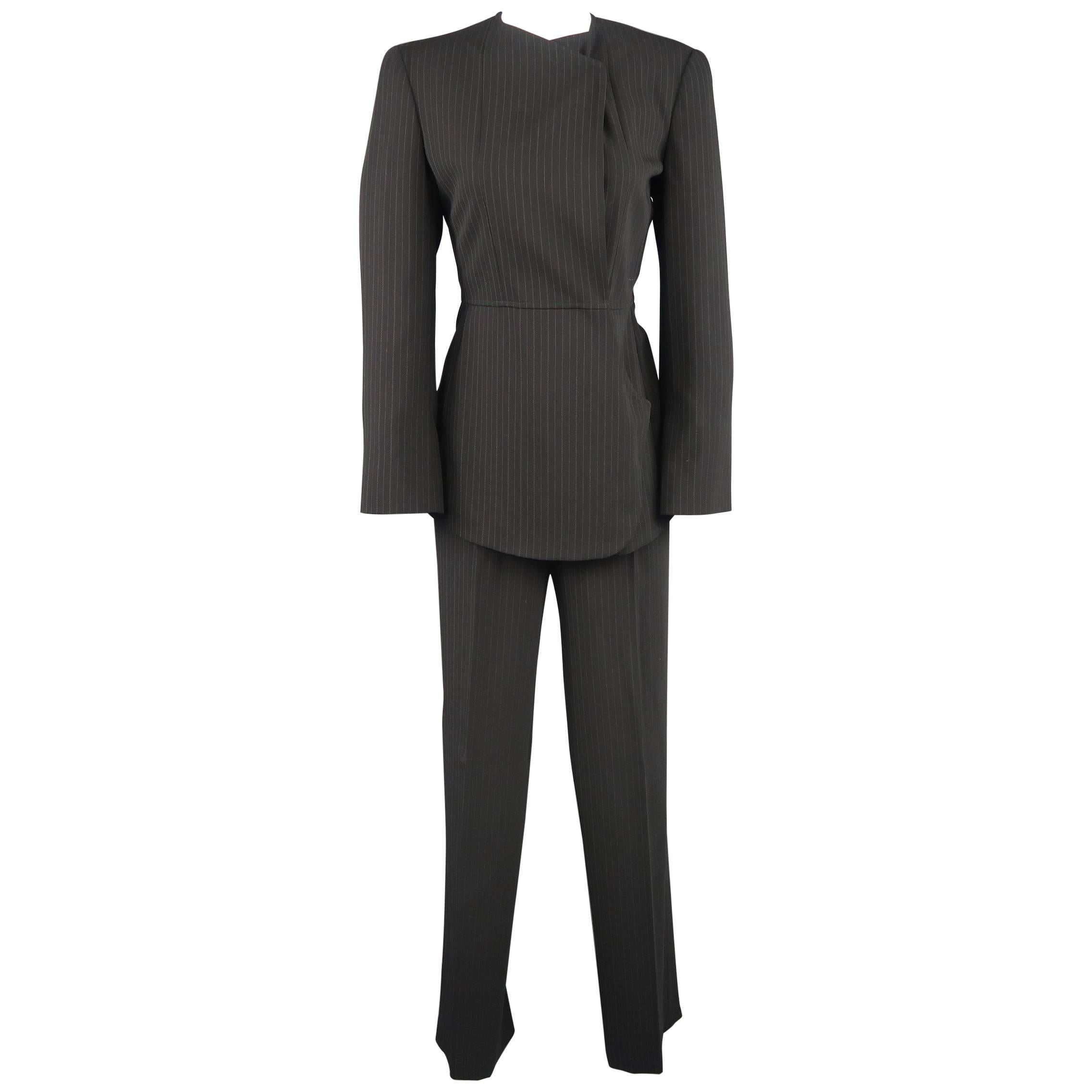 GIORGIO ARMANI Size 6 Black Pinstripe Wool Double Breasted Pants Suit