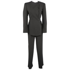 Used GIORGIO ARMANI Size 6 Black Pinstripe Wool Double Breasted Pants Suit