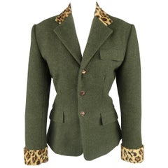 RALPH LAUREN Size 4 Green Wool / Cashmere Leopard Collar Jacket