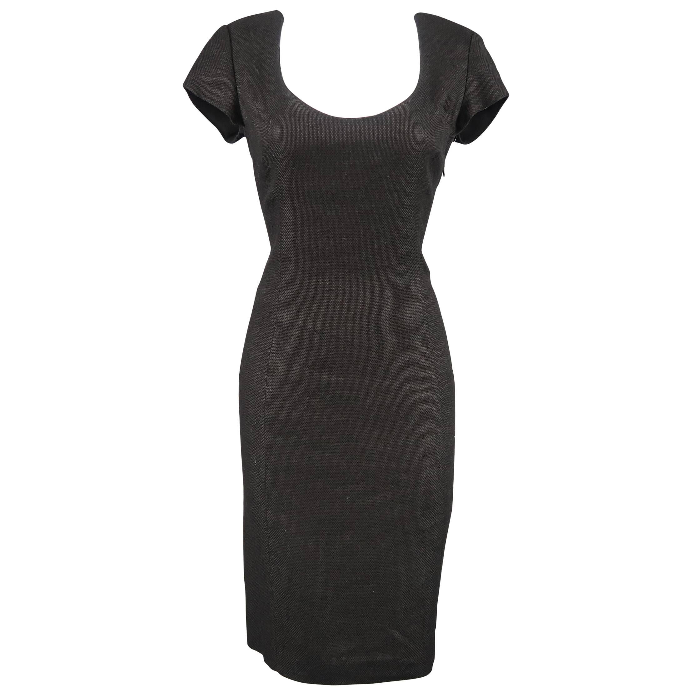 RALPH LAUREN Size 8 Black Woven Linen Scoop Neck Dress