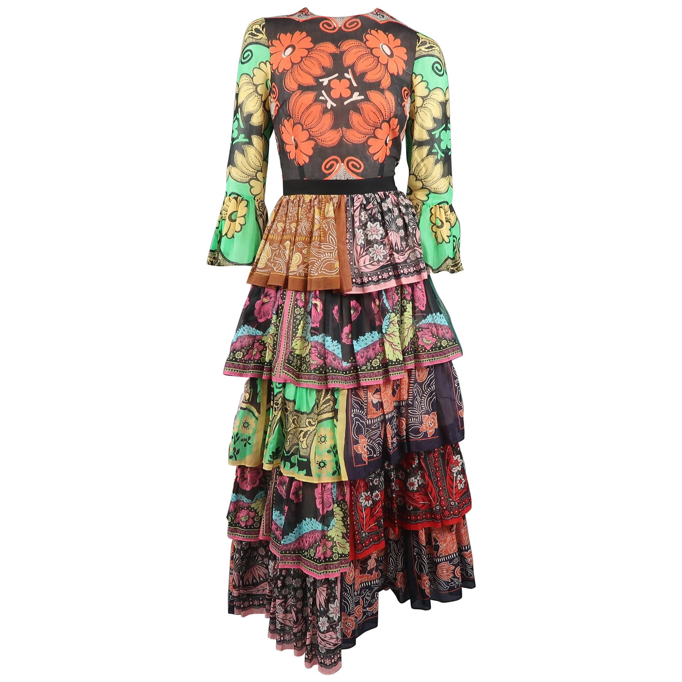 Valentino Patchwork Floral Cotton Muslin Ruffle Gown