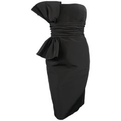 OSCAR DE LA RENTA Size 6 Black Silk Taffeta Strapless Sash Cocktail Dress