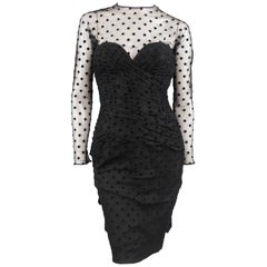 VICKY TIEL COUTURE Size M Black Polka Dot Pleated Silk Tulle Cocktail Dress