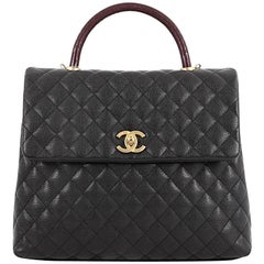 Chanel Coco Top Handle Bag Quilted Caviar with Lizard Large