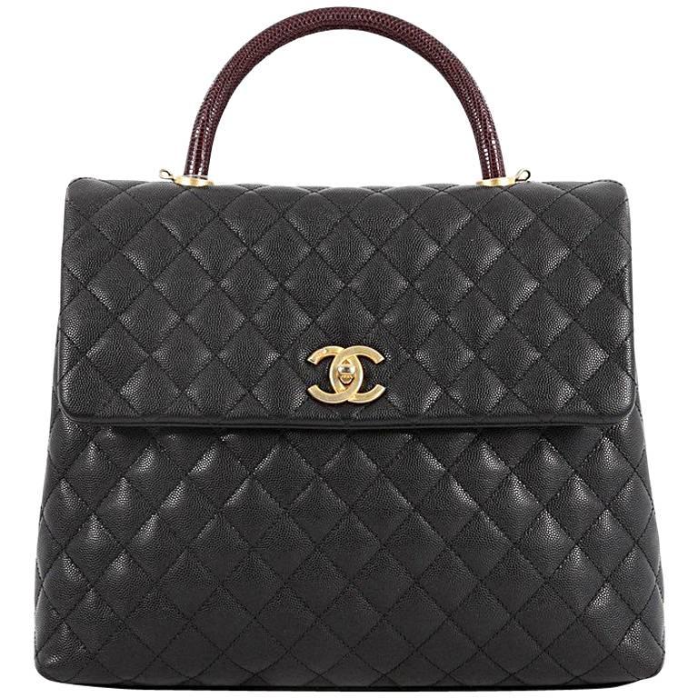 Chanel Coco Top Handle Bag Quilted Caviar with Lizard Large at 1stDibs ...