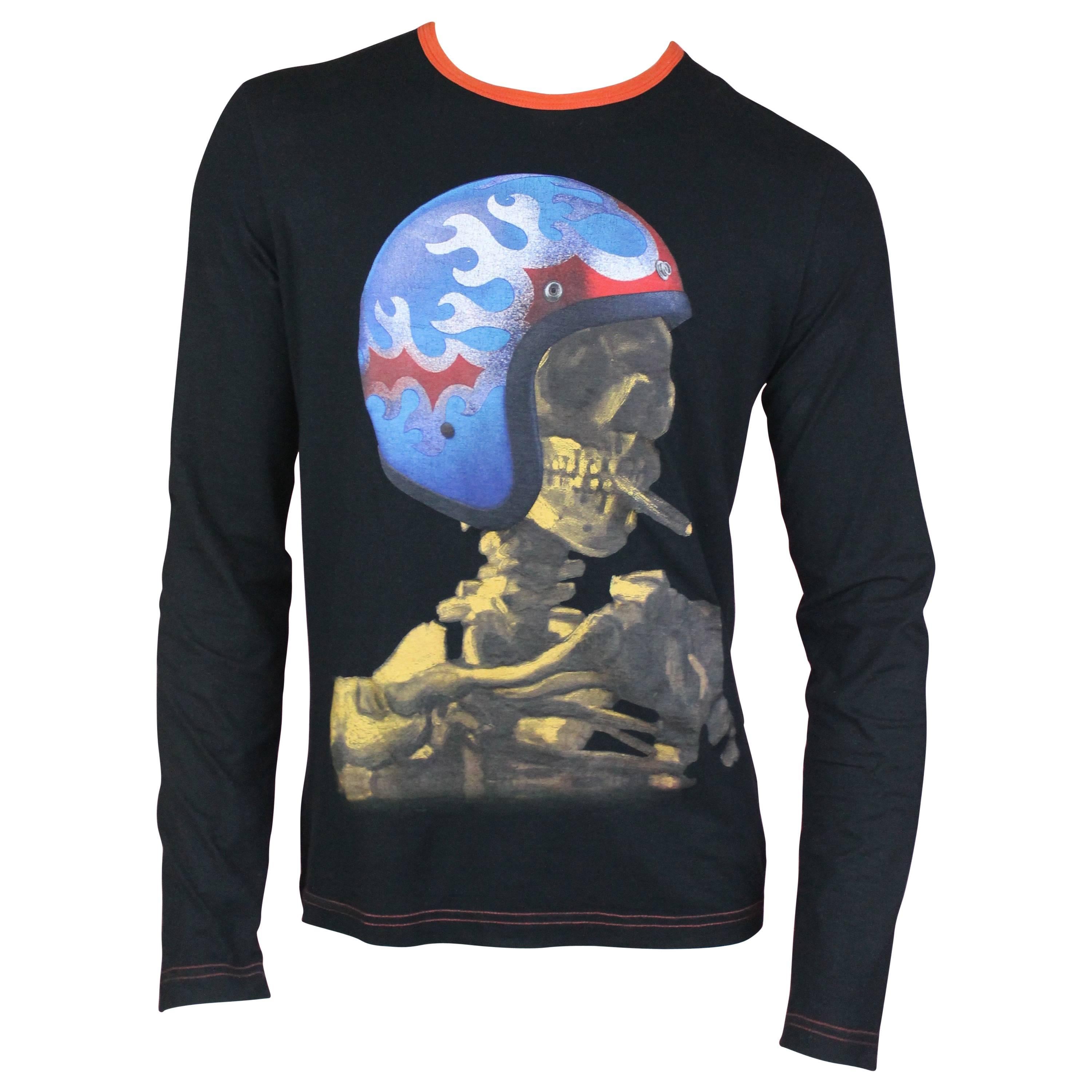 Jean Paul Gaultier Jeans  "Van Gogh Smoking Skull" Black Shirt, 2002, Size M