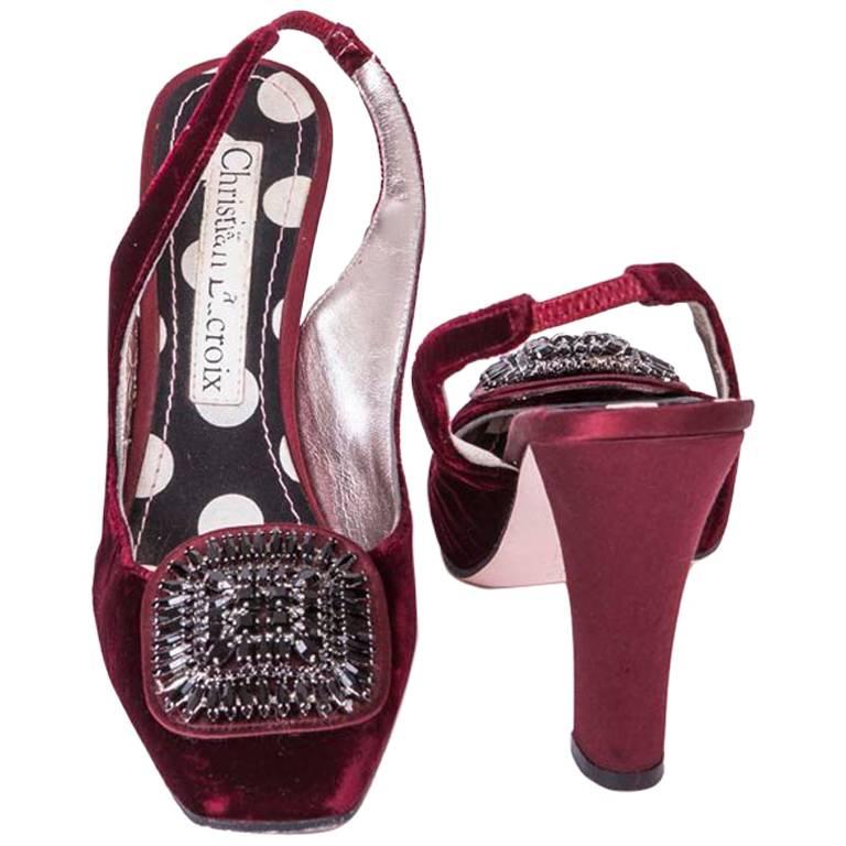 CHRISTIAN LACROIX High Heels Sandals in Cardinal Red Velvet Size 36.5FR For Sale