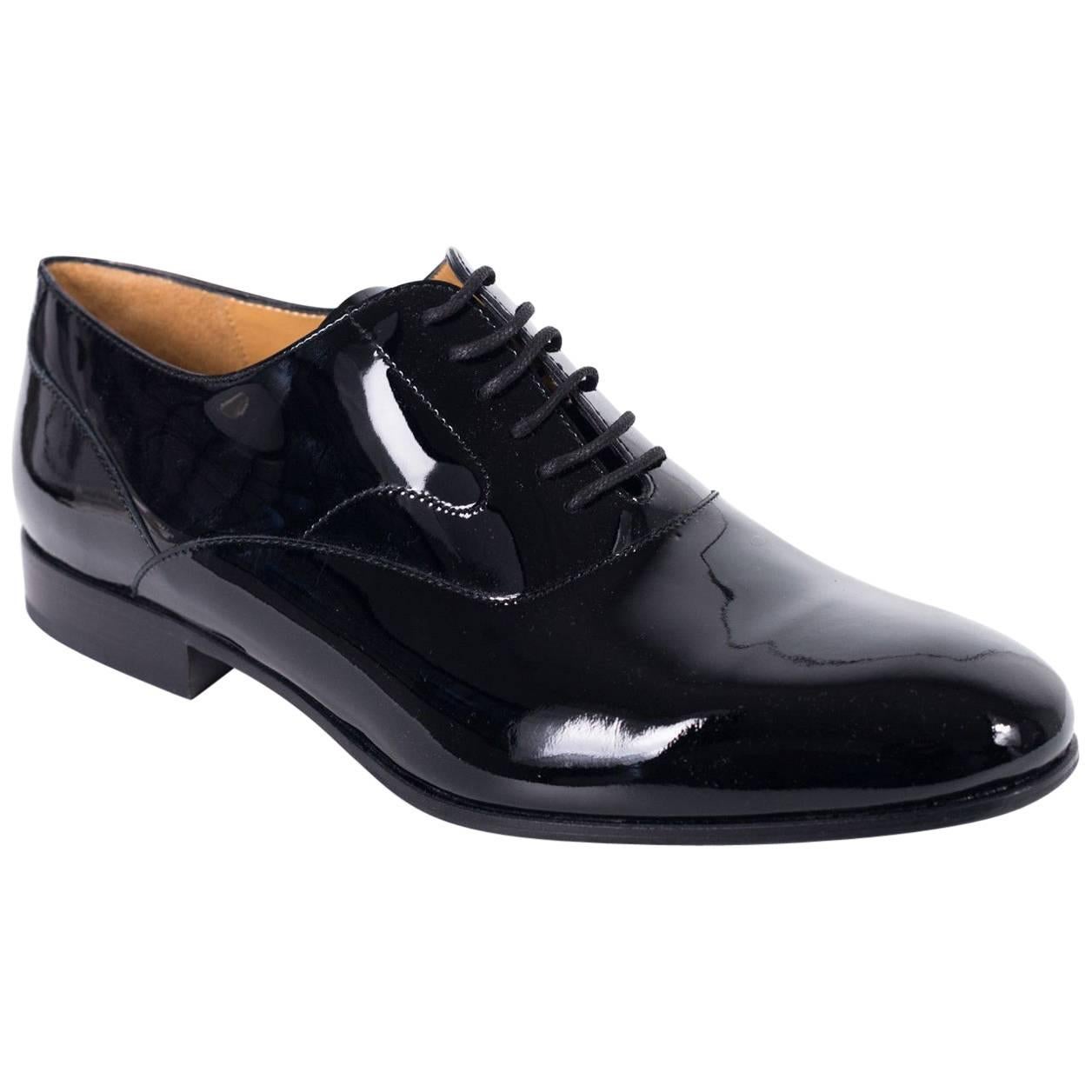 Valentino Mens Black Almond Toe Patent Leather Lace Up Oxfords  For Sale