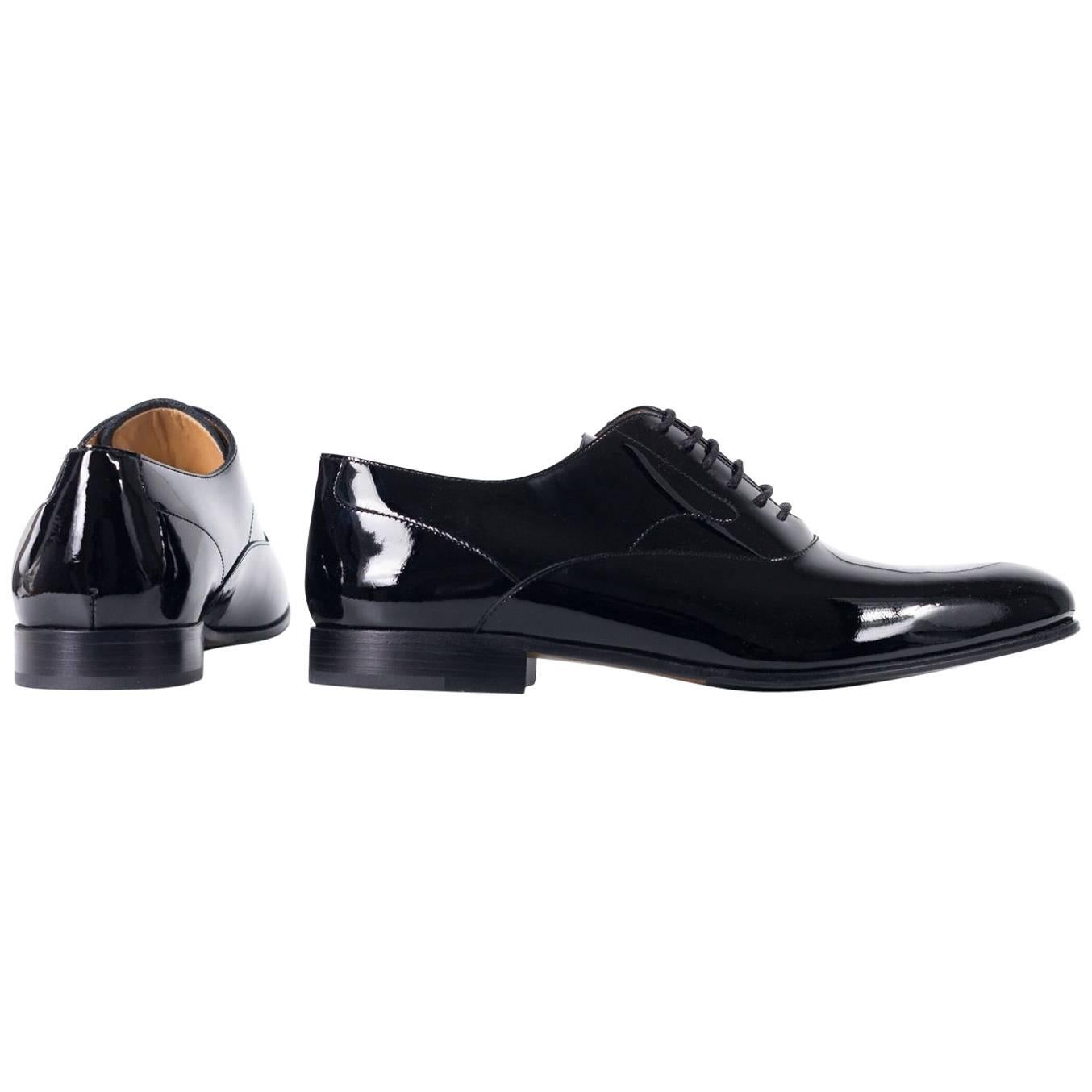 Valentino Mens Black Almond Toe Patent Leather Lace Up Oxfords For Sale