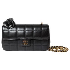 Chanel Black Lambskin Camellia Single Flap Mini with Gold HW