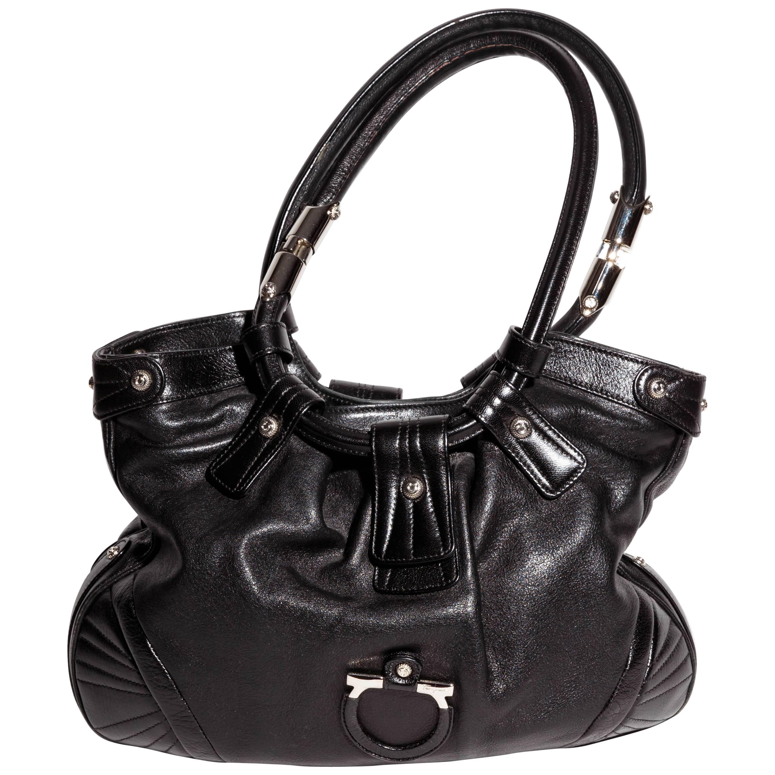 Ferragamo Black Leather Shoulder Bag For Sale