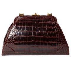 Judith Leiber Dark Brown Alligator Clutch with Detachable Shoulder Strap