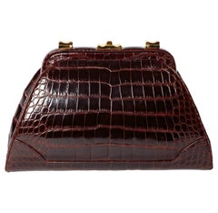 Judith Leiber Dark Brown Alligator Clutch with Detachable Shoulder Strap 