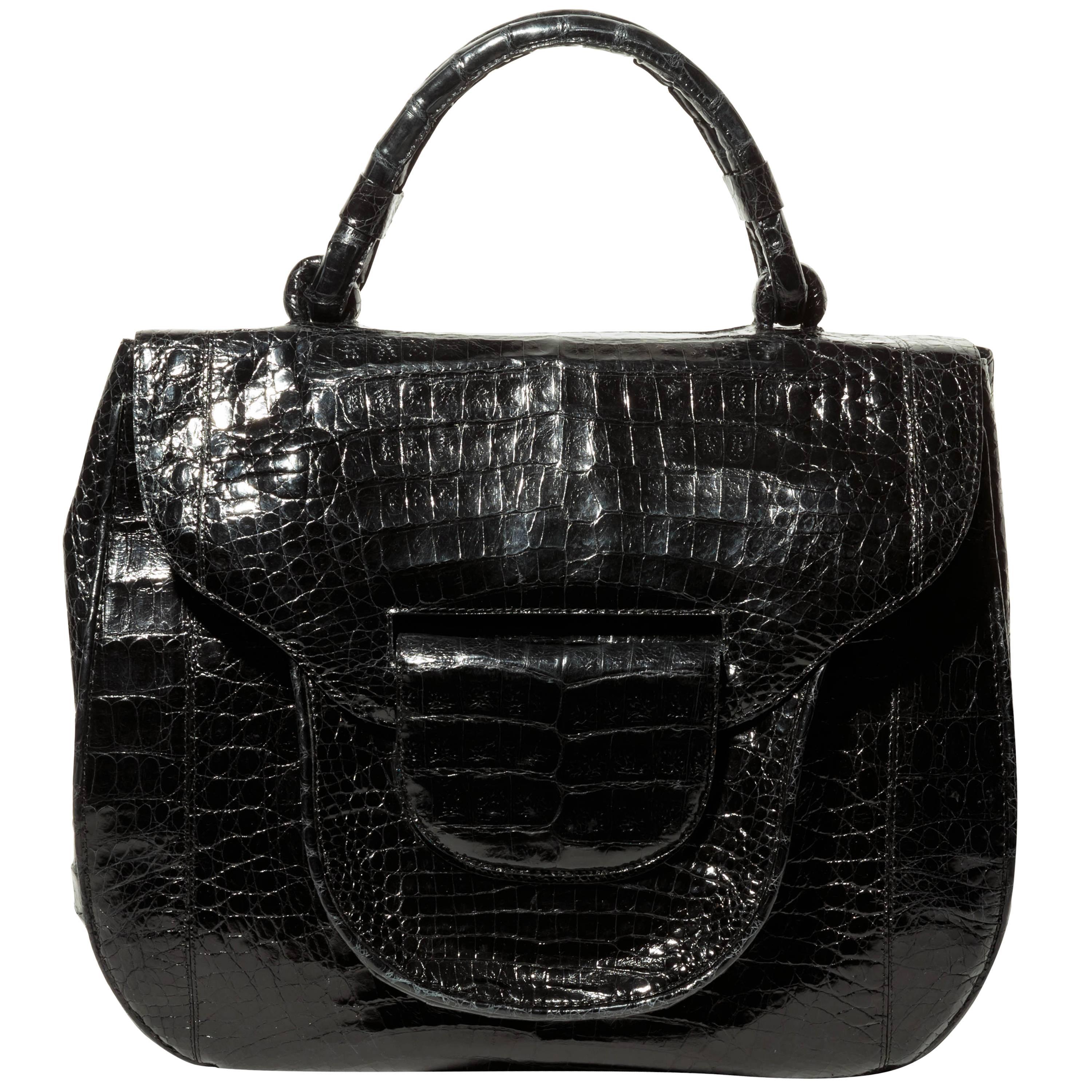 Nancy Gonzalez Black Crocodile Top Handle Bag