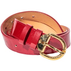 Louis Vuitton Red Patent Belt with Gold Buckle - 90 cm