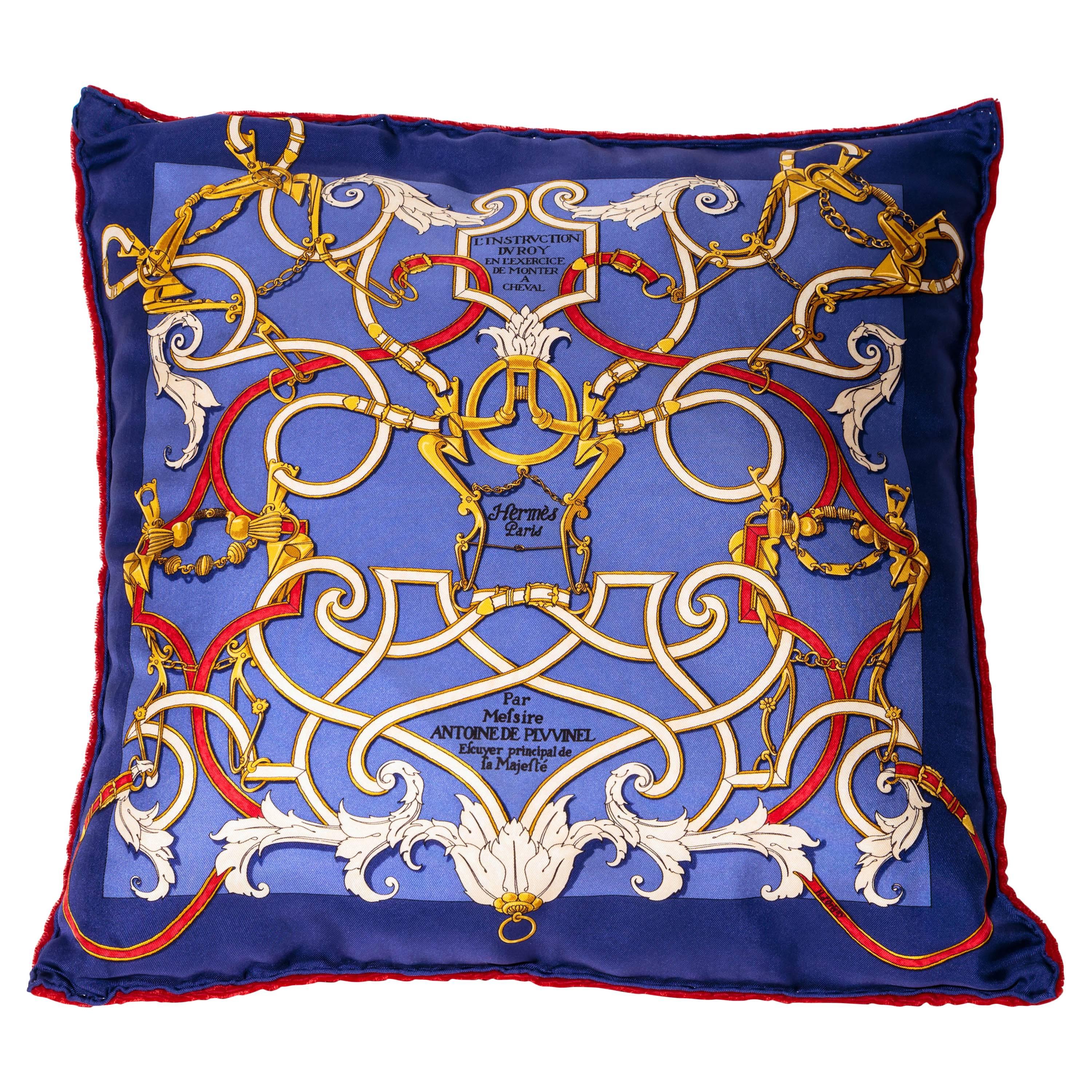 Hermes Silk and Velvet Backed Pillow For Sale