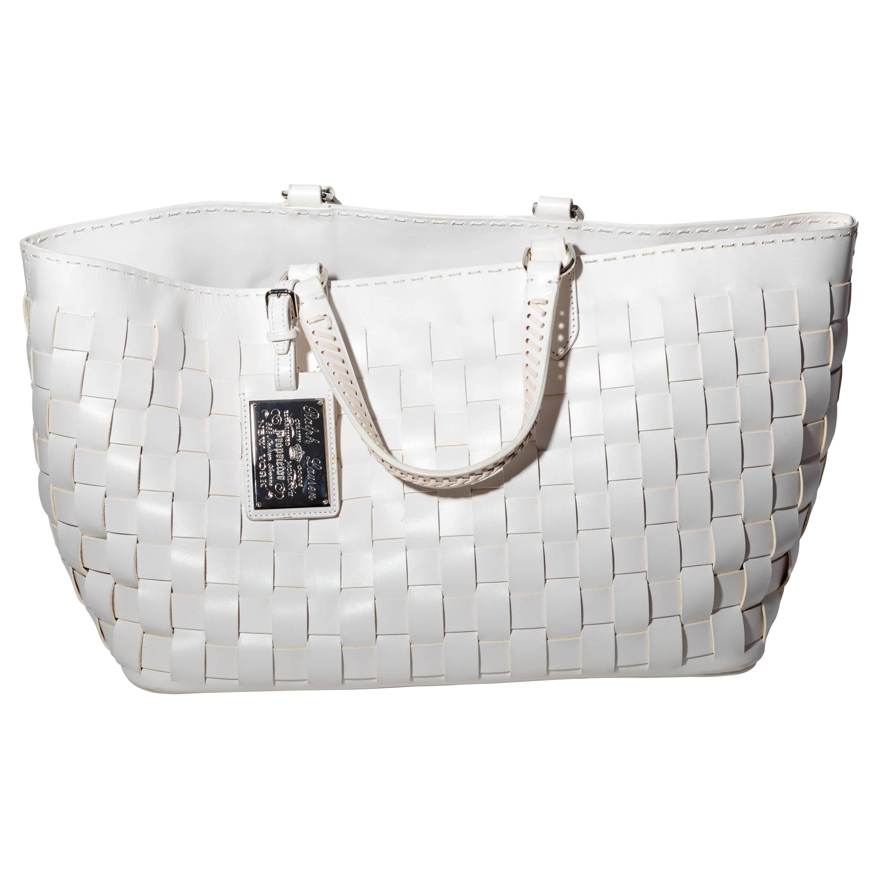 Ralph Lauren White Leather Tote with Detachable Shoulder Strap