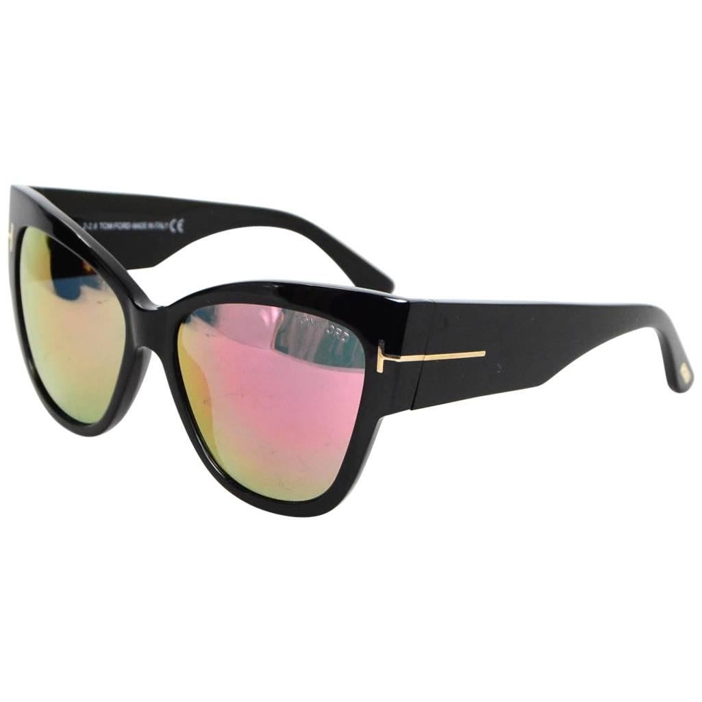 Tom Ford Black Anoushka Cat-Eye Mirrored Lens Sunglasses with Case rt. $445