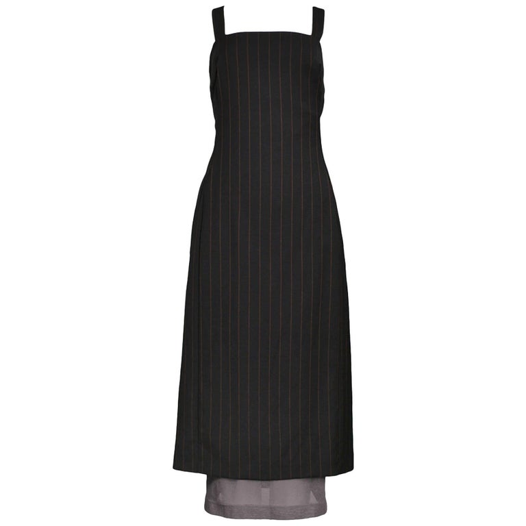 Vintage Dolce and Gabbana Double Layer Pinstripe Dress For Sale at