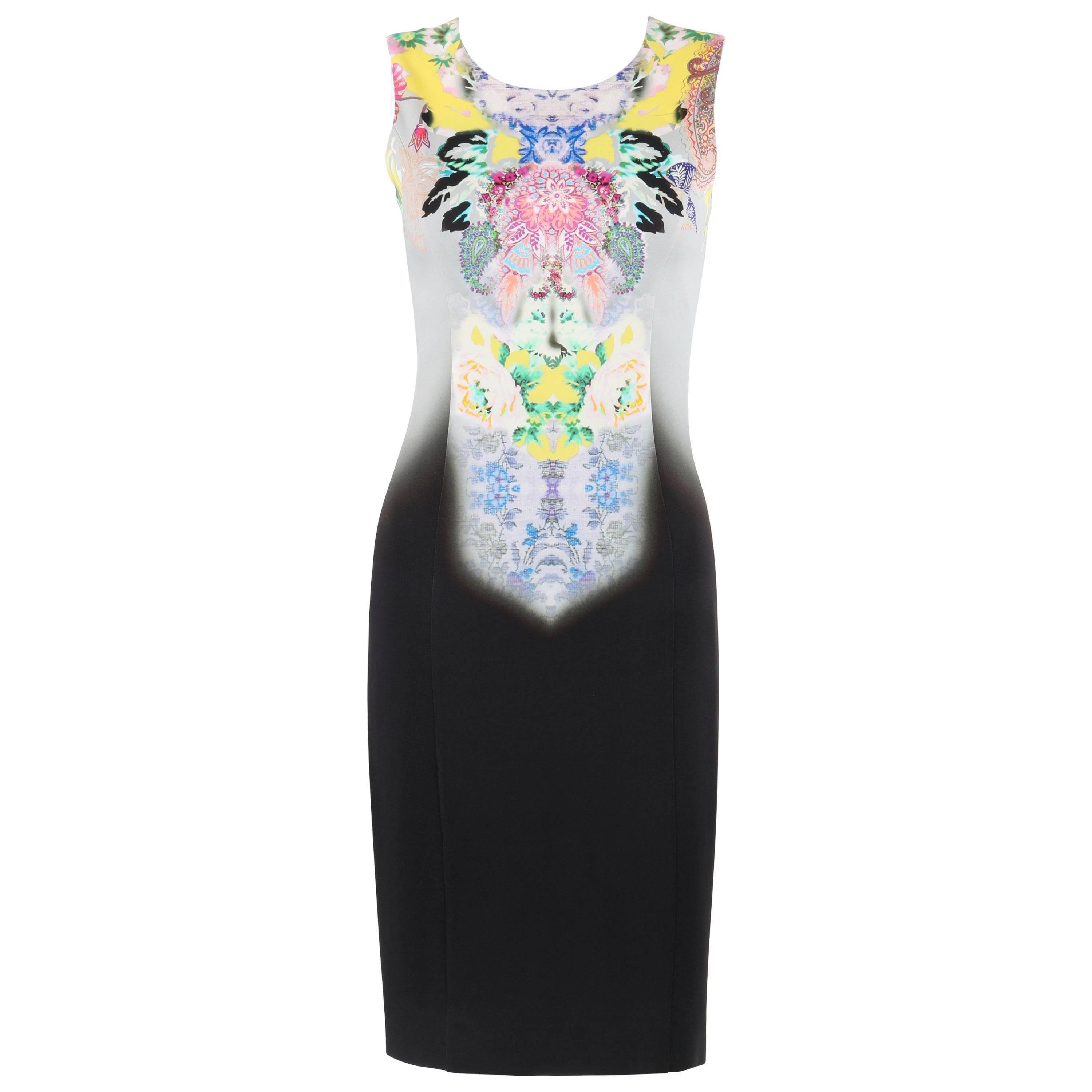 ETRO Floral Kaleidoscope Gray Ombre Sleeveless Shift Cocktail Dress NWT For Sale