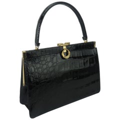 Classic 1950’s Bellestone Black Alligator Handbag