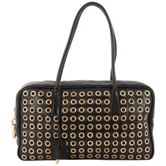Prada Grommet Zip Top Handle Bag Leather Small