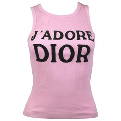 Débardeur en coton côtelé rose « J''adore » de Christian Dior, A/H 2001, taille US 4