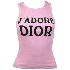 Christian Dior „J''adore“ Dior Rosa geripptes Baumwoll-Tanktop, H/W 2001 , Größe 4 US