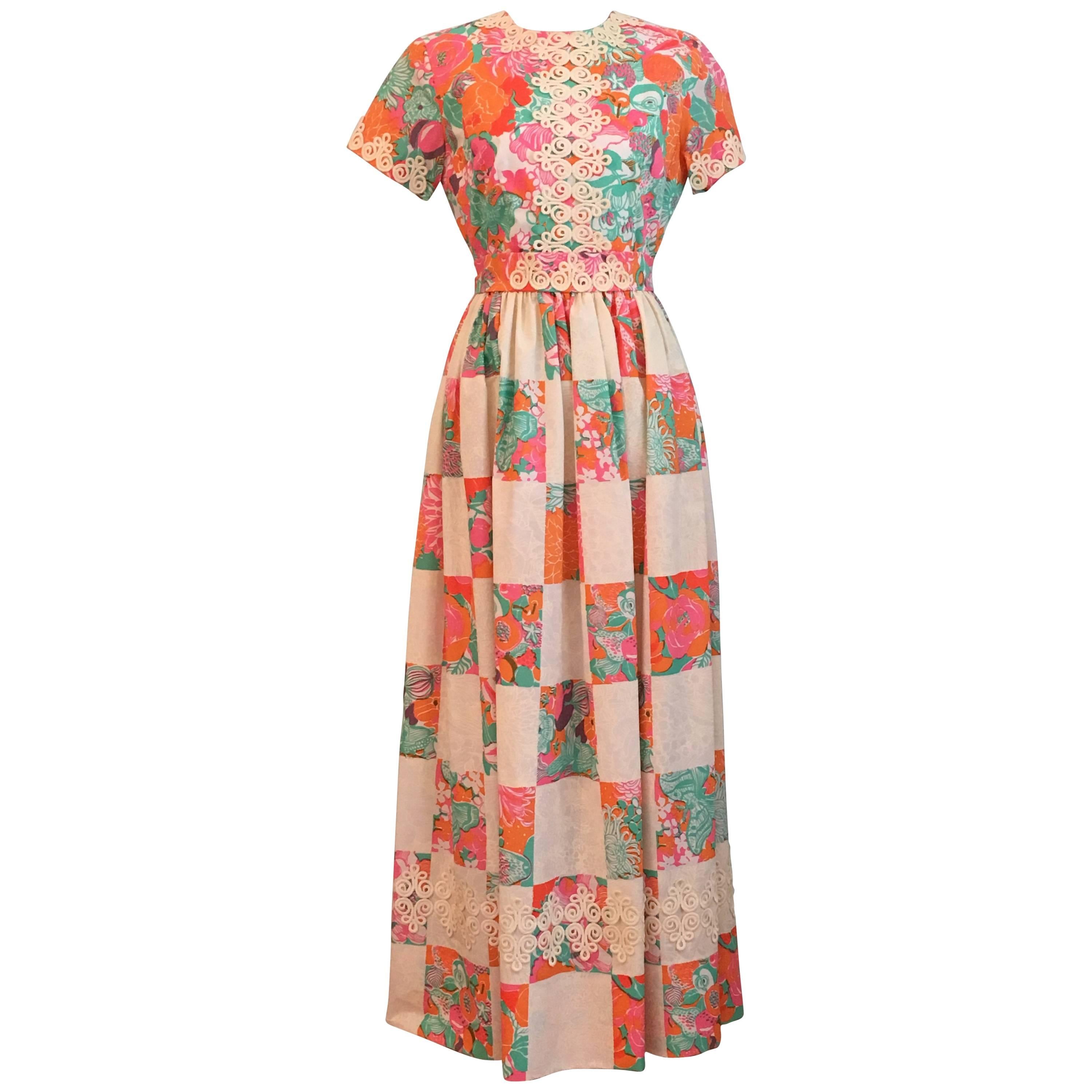 1960s Lilly Pulitzer Maxi Dress with Patchwork Print Skirt For Sale