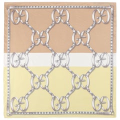 GUCCI Tri-Color Double GG Monogram Equestrian Studded Belt Print Silk Scarf