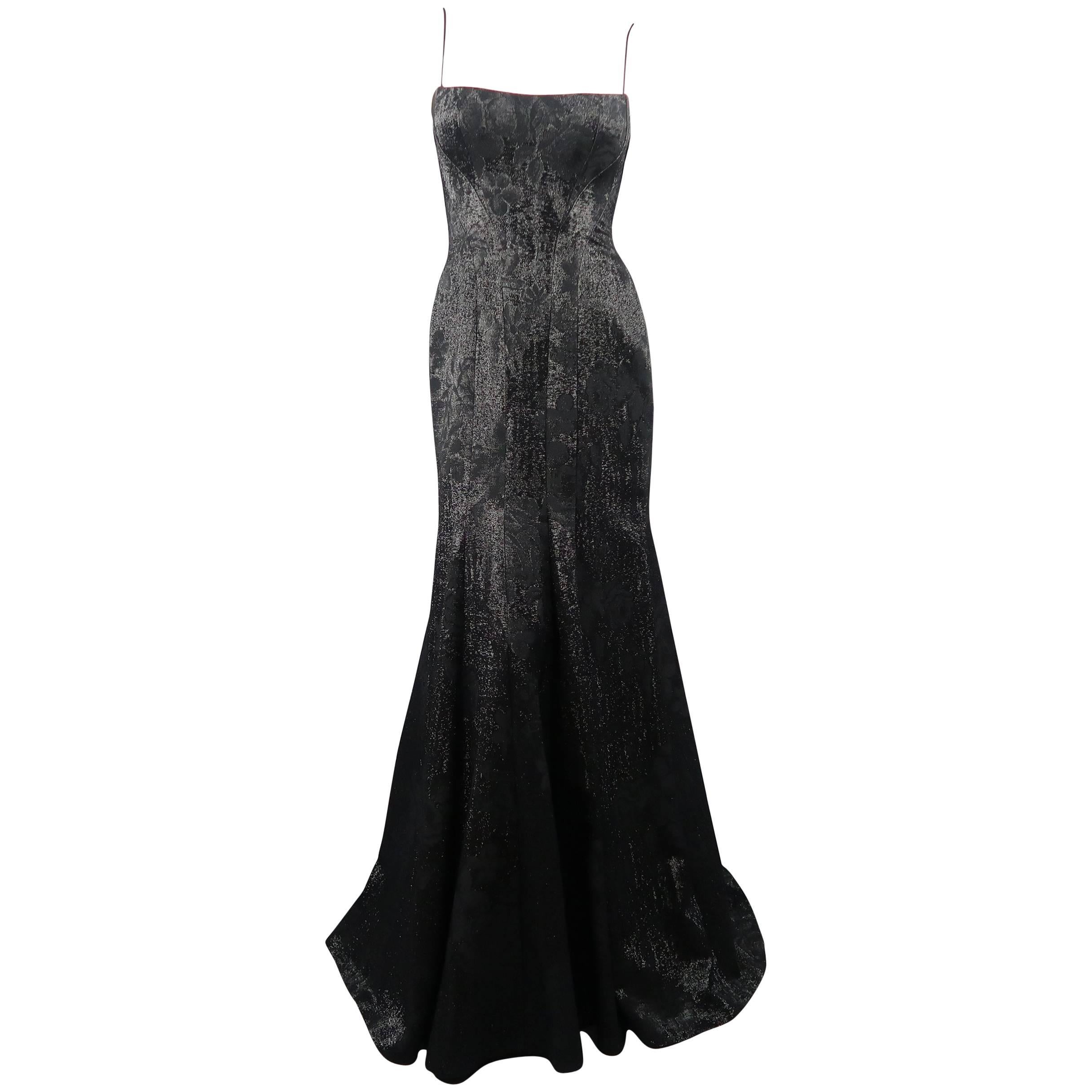 PETER SORONEN Size 6 Black Floral Jacquard Lurex Corset Gown at 1stDibs ...