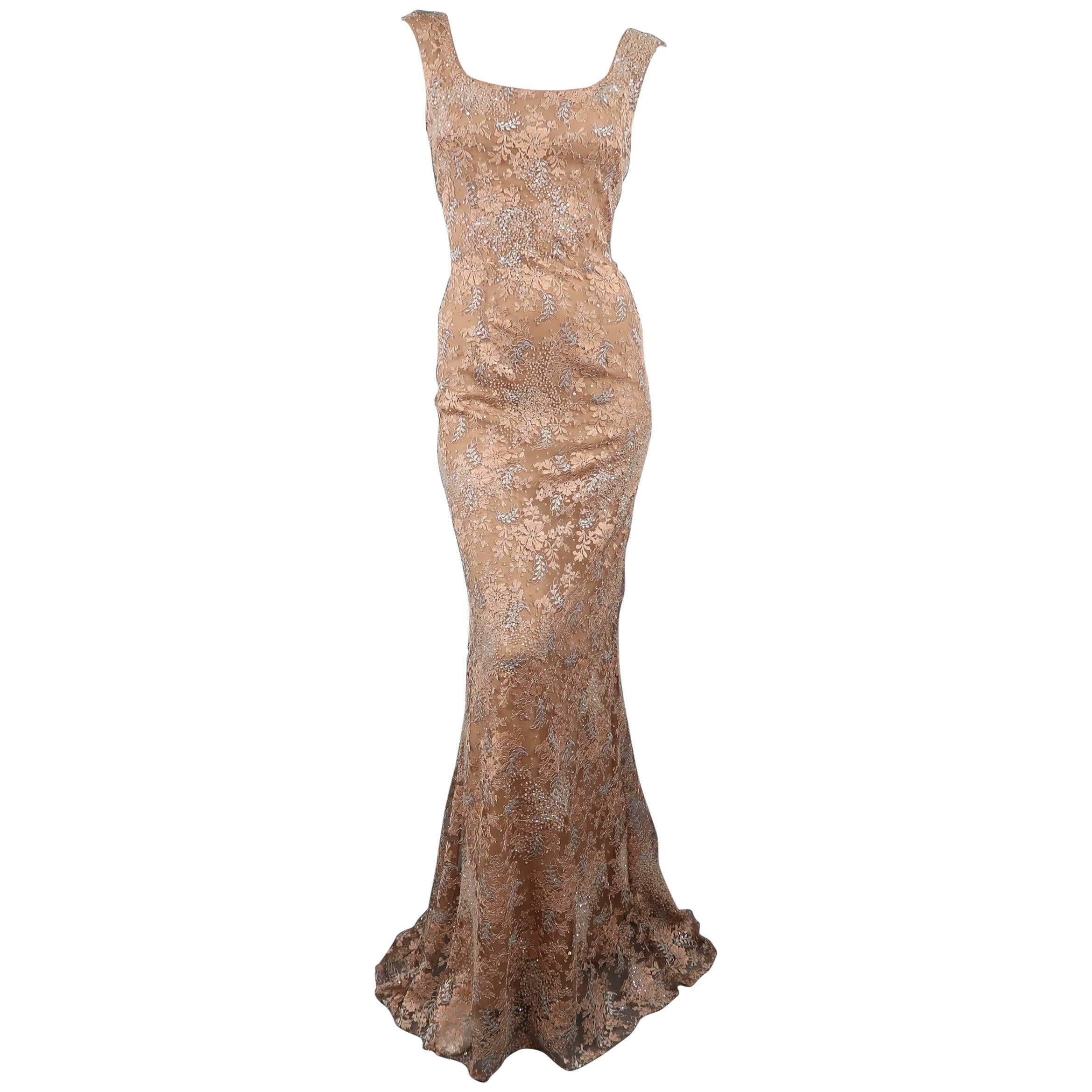 VERA WANG Size 8 Beige Silk Beaded Lace Strapless Evening Gown / Dress