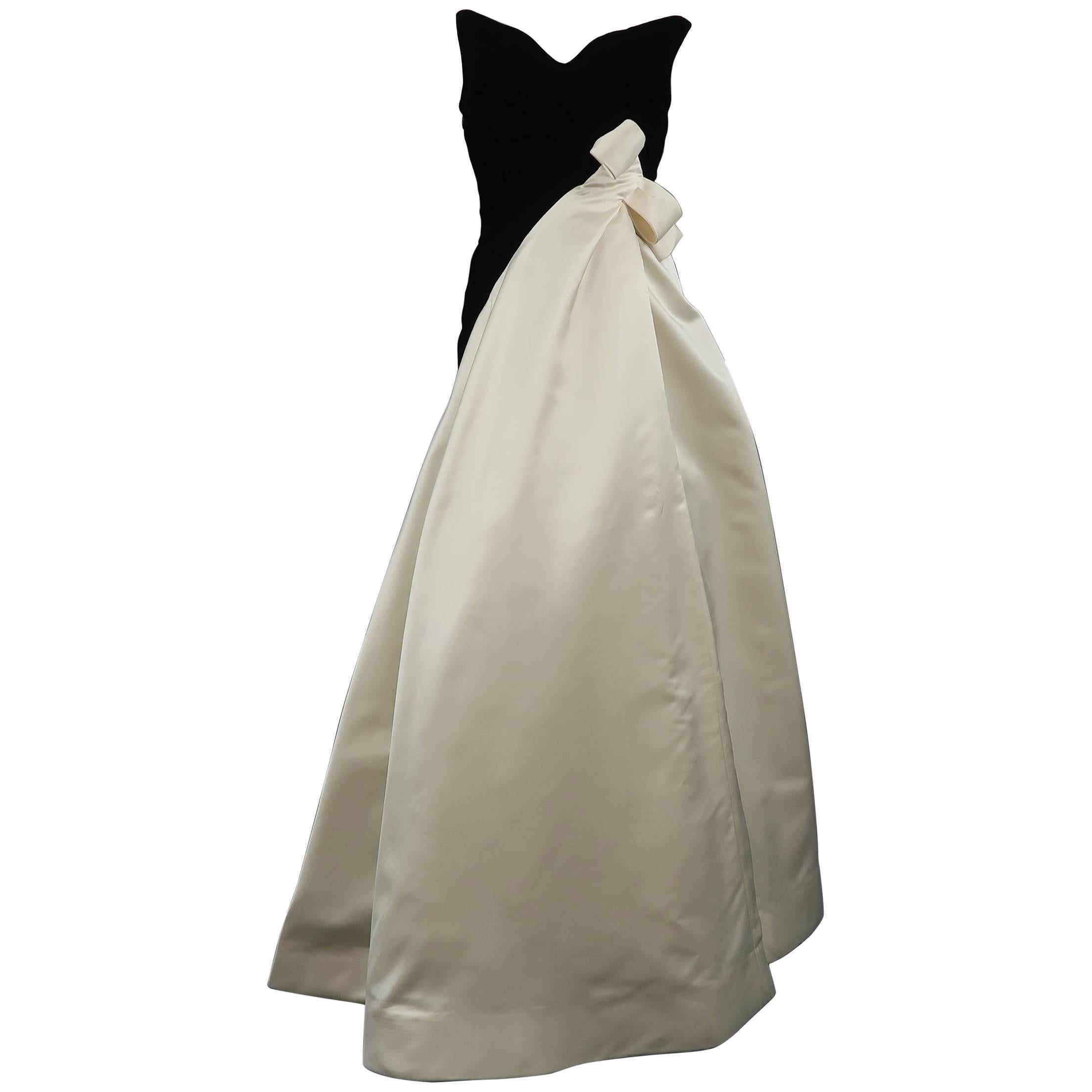 Arnold Scaasi Gown - Vintage Black and Cream Silk Velvet Bustier Dress