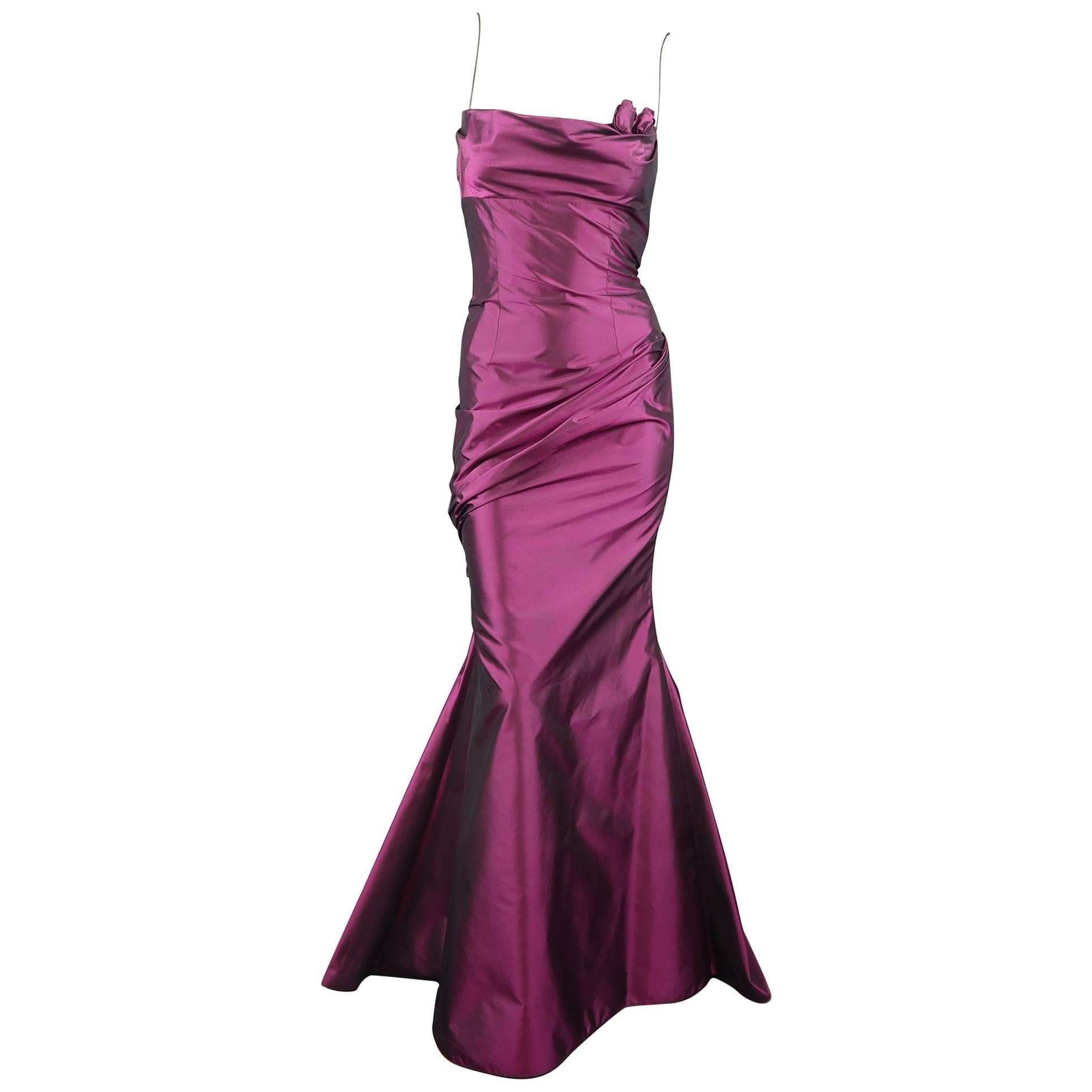 RICHARD TYLER Dress - Gown - Purple Silk Taffeta Gathered Rosette