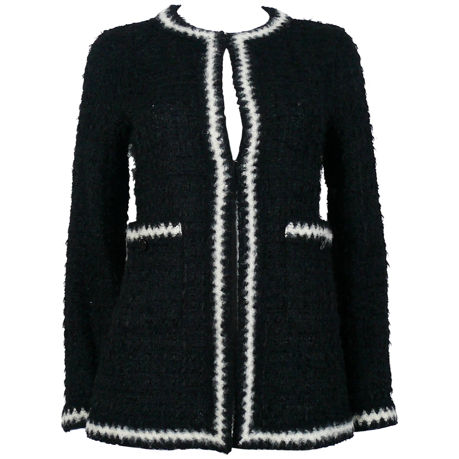 Chanel Vintage Fall 1998 Iconic Black & White Trim Boucle Cardigan Jacket