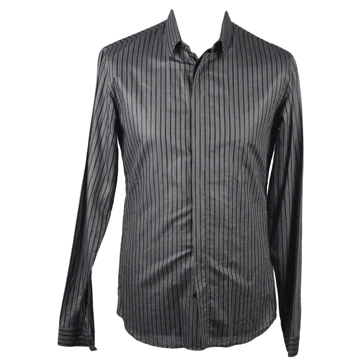 DIOR HOMME Cotton Striped Men Button Down Shirt Long Sleeve Size 39