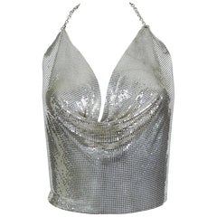 Paco Rabanne Vintage Silber Metallgewebe drapiertes rückenfreies Top